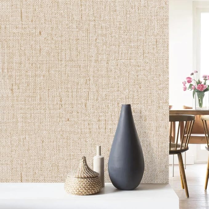 Beige Grasscloth Wallpaper Peel and Stick Vintage Grasscloth Contact Paper - Image 3