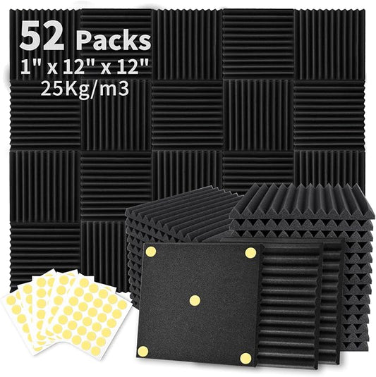 Focusound 52 Pack Acoustic Foam Panels 1" x 12" x 12" Sound Proof Foam Panles by Focusound