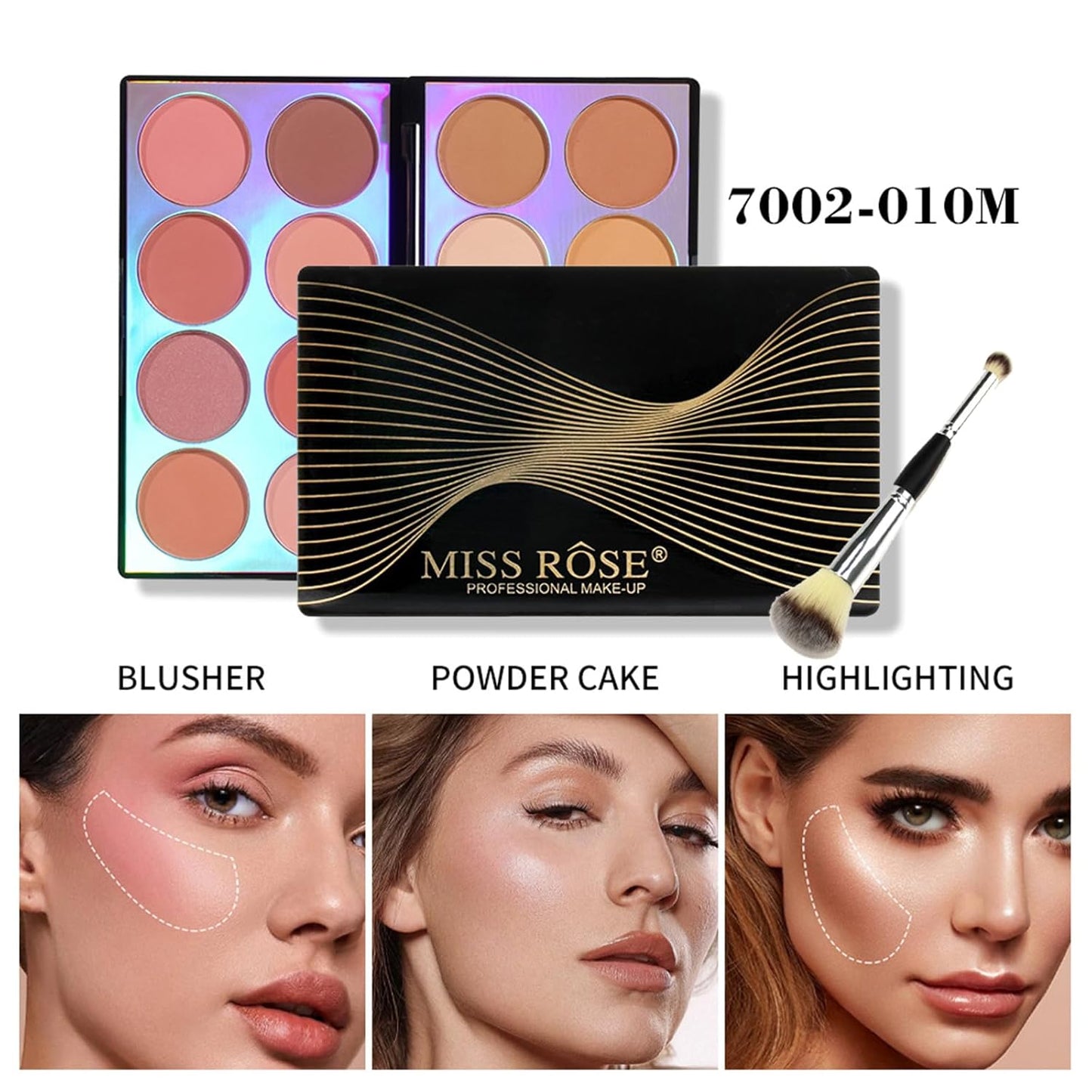 Blusher Contour Highlighter Makeup Palette, 16 Color All-in-One Matte- Bronzer Facial lluminator Palette with Makeup Brush, Long Lasting and Soft Powder, Pro Makeup Powder Kit