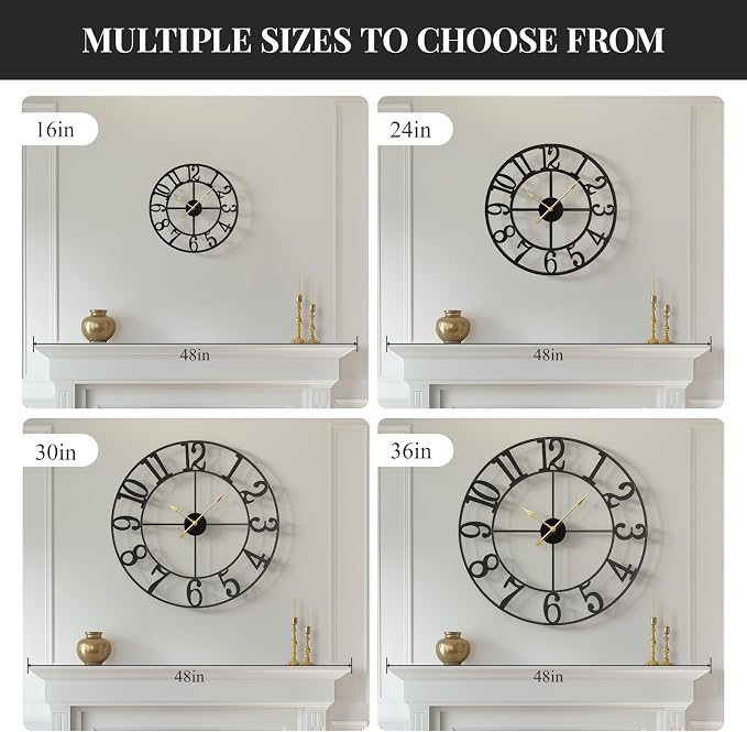 Cuspin Large Wall Clock, 24 Inch Black Clocks - Image 4