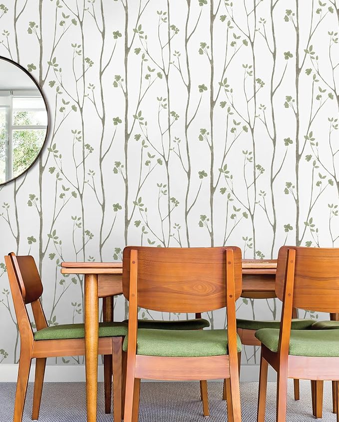 Timeet Peel and Stick Wallpaper Green Leaf Wall Paper Boho Floral Contact Paper - Image 5