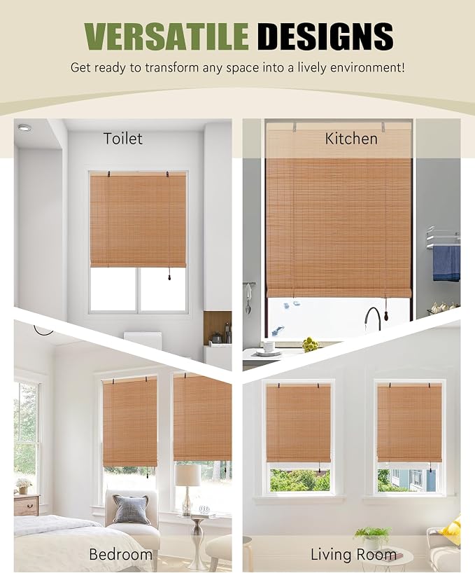 Foundgo Bamboo Shades 24" W x 64" H Light Filtering Bamboo Blinds - Image 5