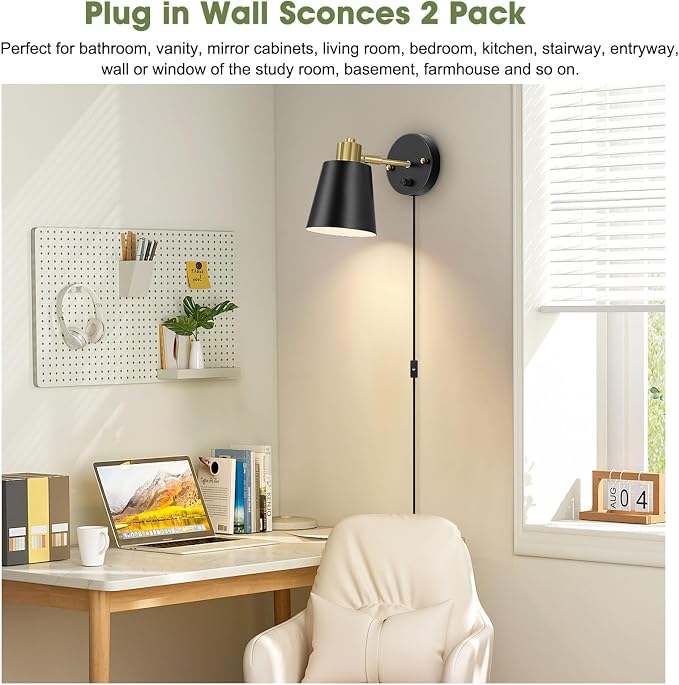 Lomoky Plug in Wall Sconces Set of 2, Dimmable Wall Lights - Image 5