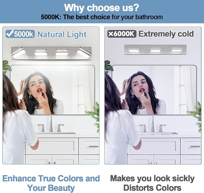 360° Rotate LED Bathroom Vanity Light Fixtures, 1600LM Acrylic Brushed Nickel - Image 3