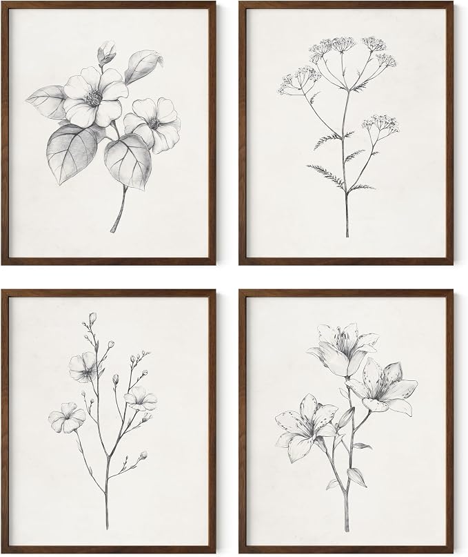 Haus and Hues Grey Floral Wall Art by HausandHuesArtPrints