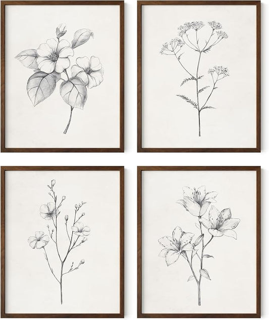 Haus and Hues Grey Floral Wall Art by HausandHuesArtPrints
