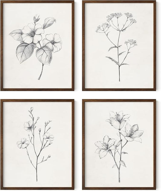 HAUS AND HUES Grey Floral Wall Art by HausandHuesArtPrints
