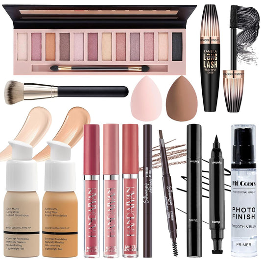 Makeup Set for Women Full Kit, Multipurpose Women’s Makeup Sets, Includes Eyeshadow Palette, Foundation Face Primer, Liquid Lipstick, Eyebrow Pencil Eyeliner Mascara, Makeup Brush