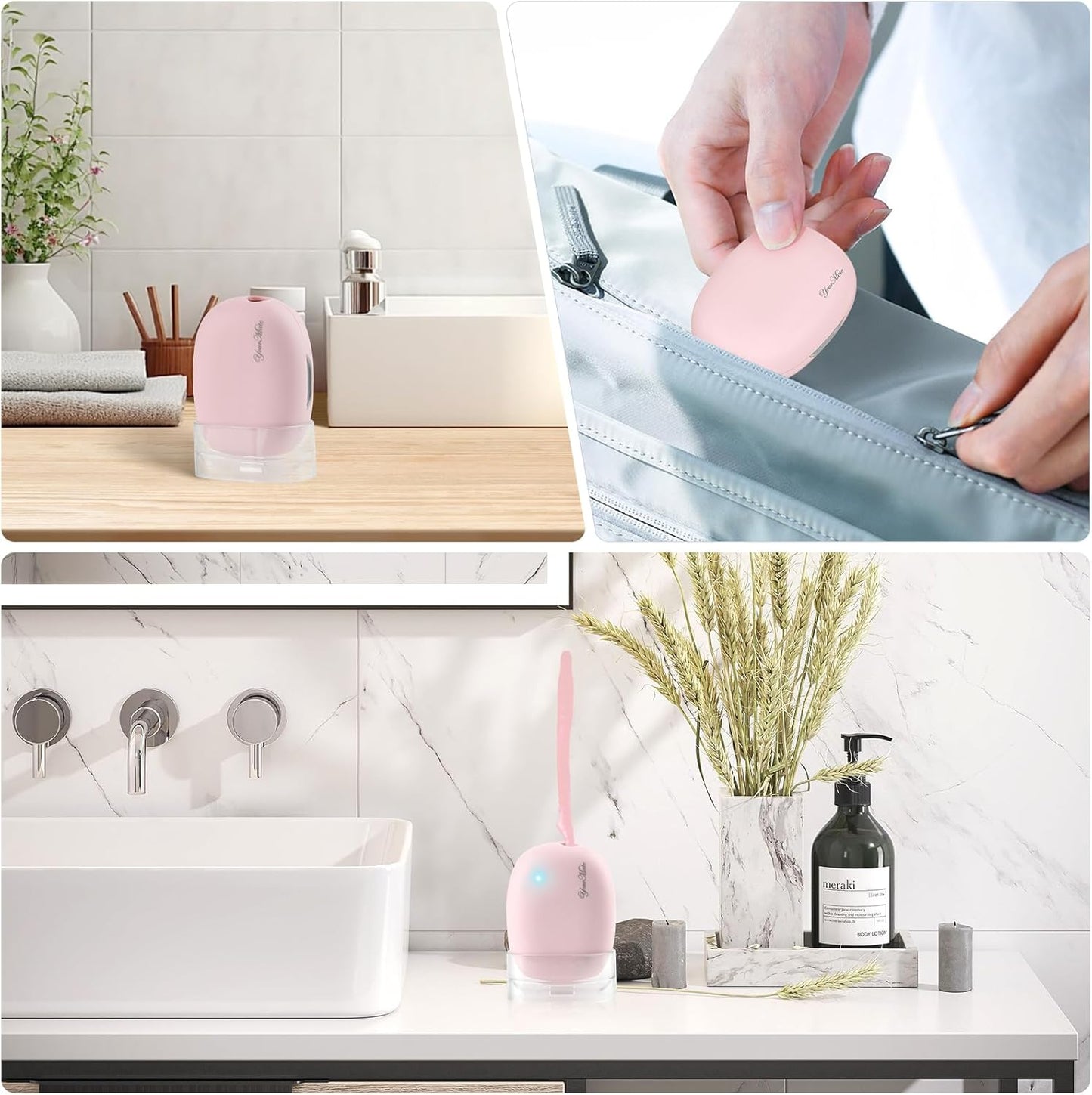 YourMate UVC Rechargerable Toothbrush Sanitizer Case Travel Toothbrush Covers Case with Holder for Houshold and Traveling or Business Trip Pink