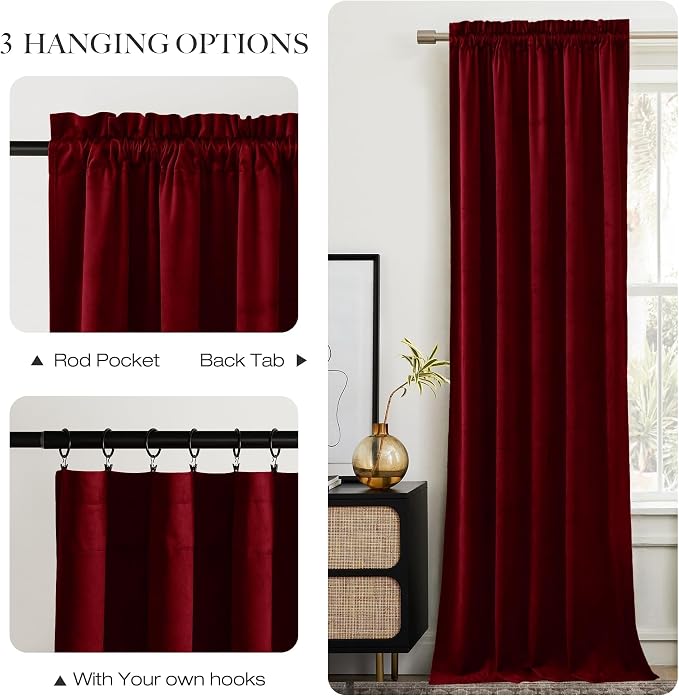 NICETOWN Red Velvet Blackout Curtains 84 inches Long 2 Panels - Image 6