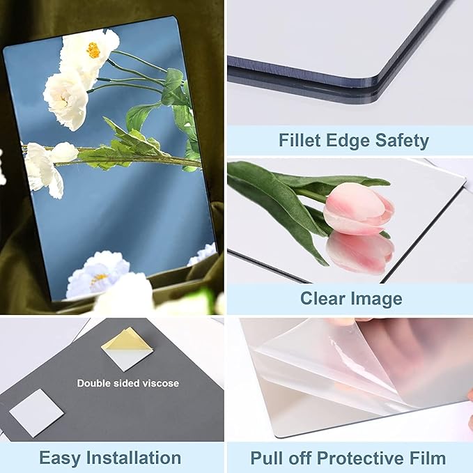 JUNEBRUSHS 4 Pack Self Adhesive Acrylic Mirror, 4X 6 Inch Mirror Tiles - Image 4