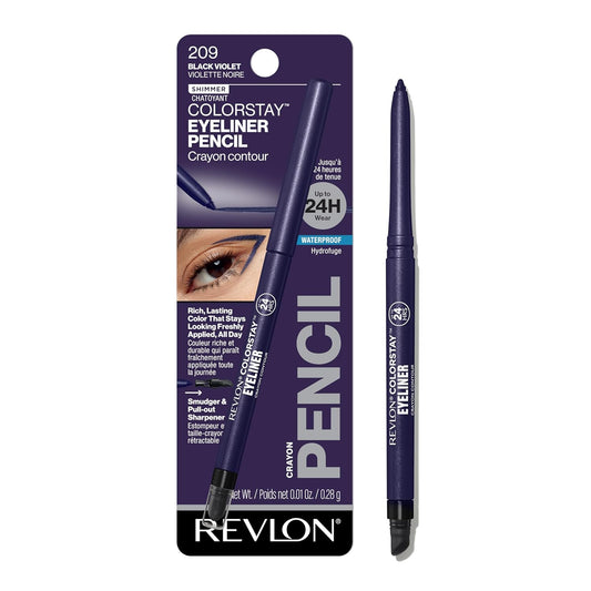 REVLON ColorStay Pencil Waterproof Eyeliner, Smudge-Proof, Eye Makeup with Built-In Sharpener, Packaging May Vary, 209 Black Violet, 0.01 oz
