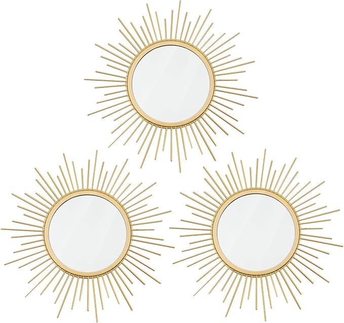 3 Pack Metal Mirrors for Wall Sunburst Wall Mirrors Home Décor Decorative by Uaussi