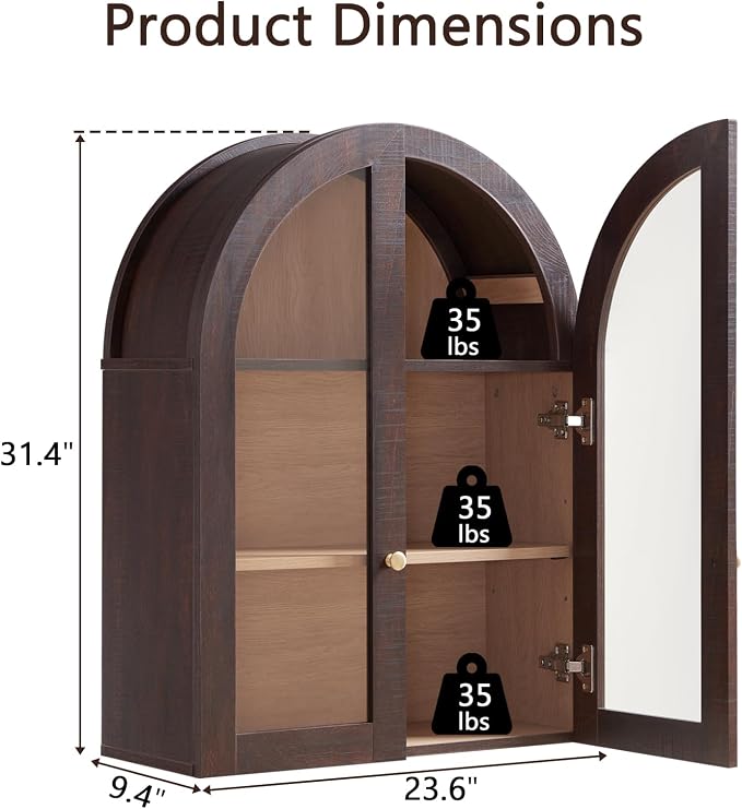 Bathroom Arched Wall Cabinet Over The Toilet Storage Cabinet, 23.5×31.4 Inch - Image 2