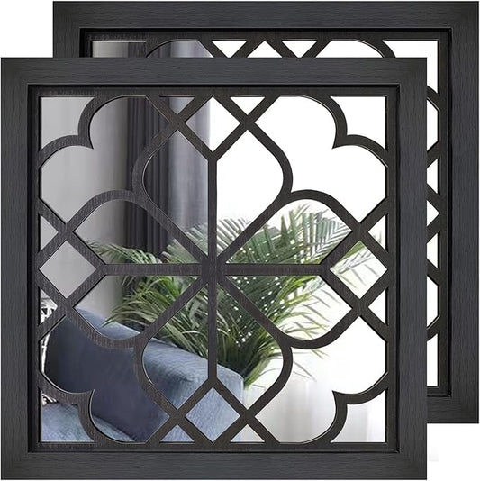 Wocred 2 PCS Square Wall Mirror, Gorgeous Rustic Farmhouse Accent Mirror by Wocred