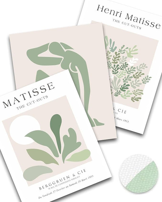 Unframed Sage Green Wall Art Set of 3, 12x16IN Abstract Matisse Wall Decor by HesenDot