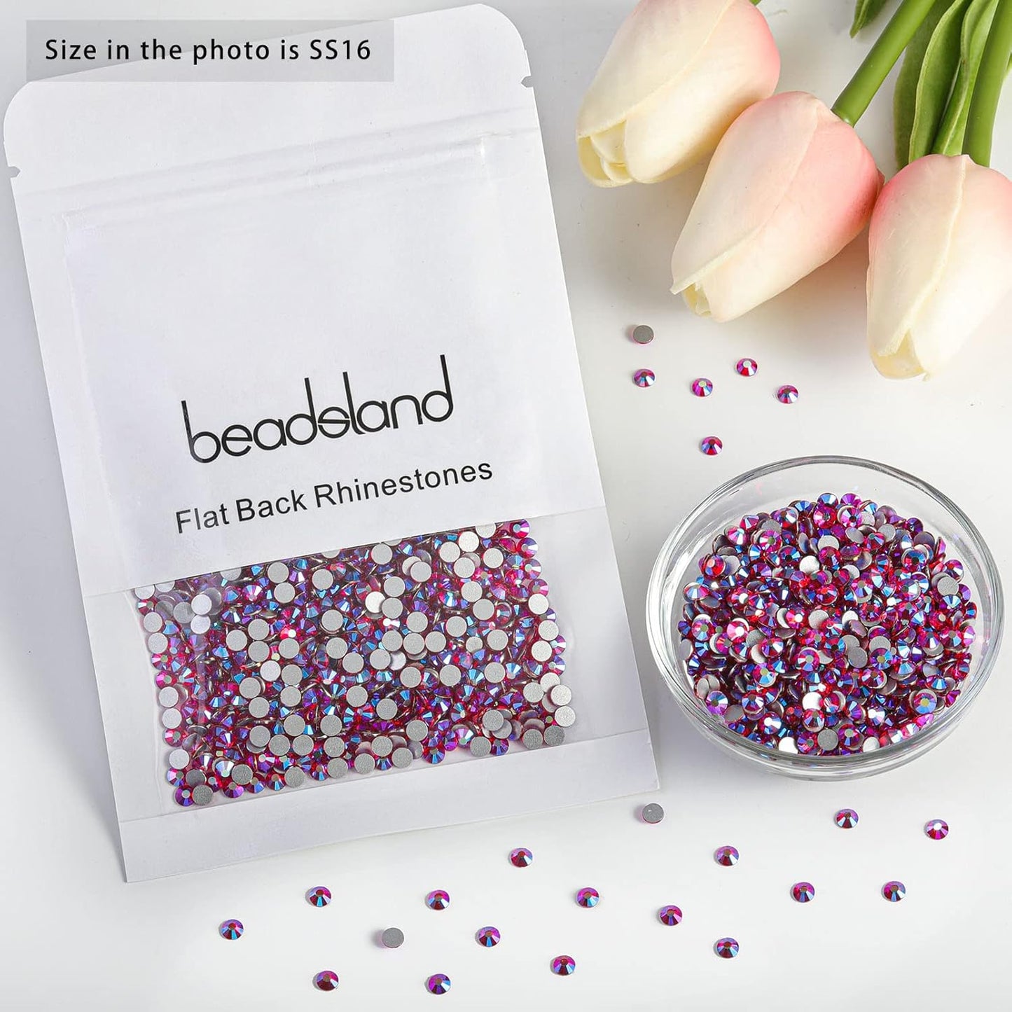 Beadsland 1440 Pieces Flat Back Crystal Rhinestones Round Gems,Light Siam AB,SS16,3.8-4.0mm