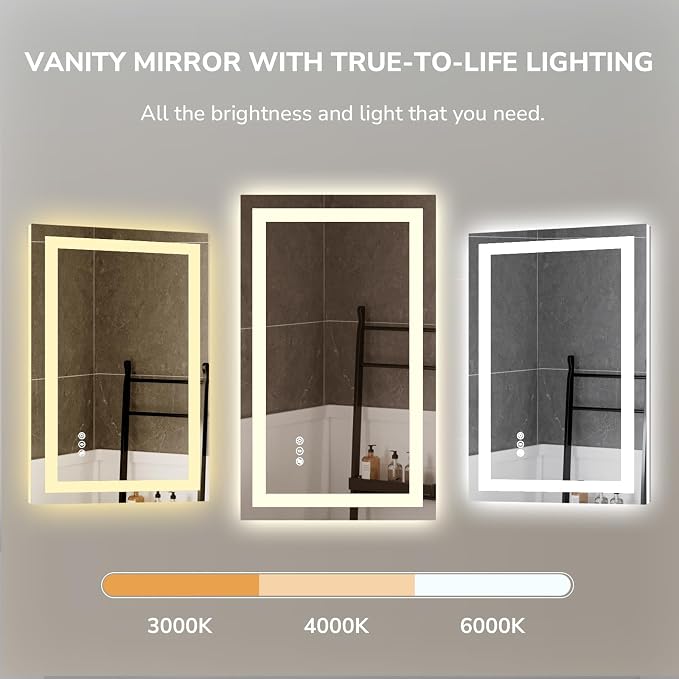 USHOWER LED Bathroom Mirror 40x24 Inch Tempered Glass - Image 5