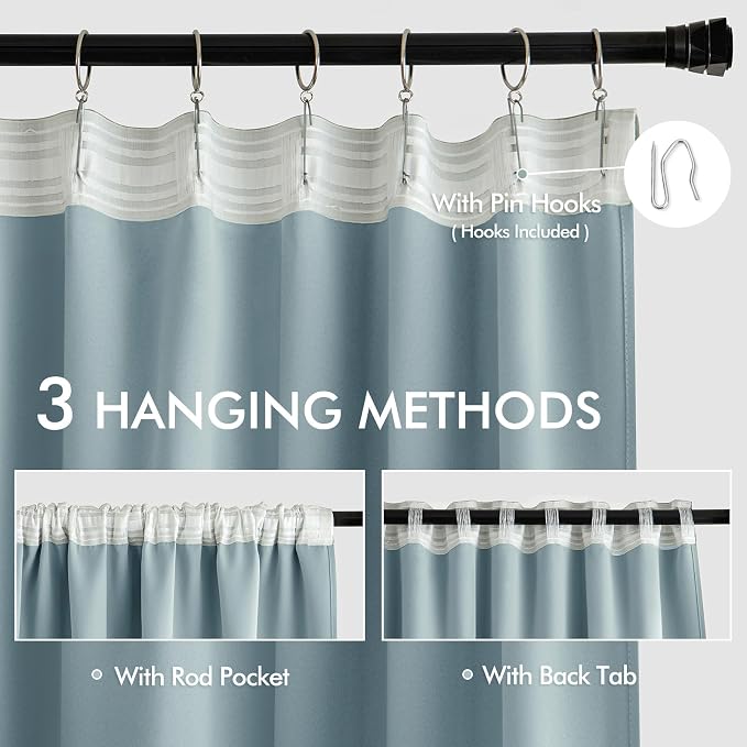 MIULEE Slate Blue Back Tab Blackout Curtains 72 Inches Long 2 Panels Set - Image 3