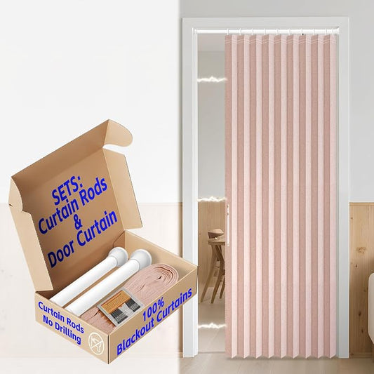AJAZZ Blackout Curtain with Curtain Rods Included Invisible Accordion Doors by AJAZZ