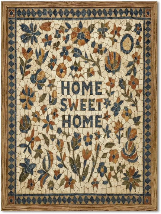 Vintage Mosaic Floral Wall Art Home Sweet Home Tile Florals Wall Decor Painting by YYNISPINWallArt