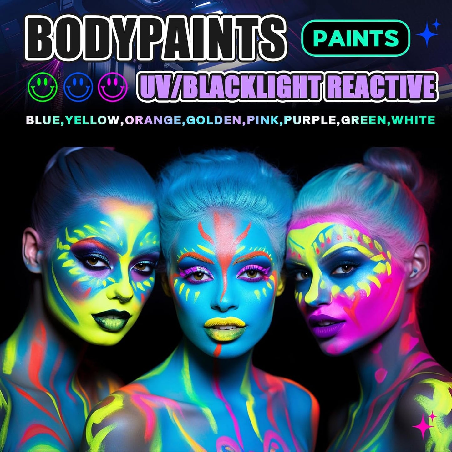 Go Ho Neon White Body Paint Washable(2.37oz,70ml),under UV Blacklight Neon Face Paint,Water Based Neon Fluorescent White Face Paint for Adults Children SFX Cosplay Costumes Festivals Halloween Makeup