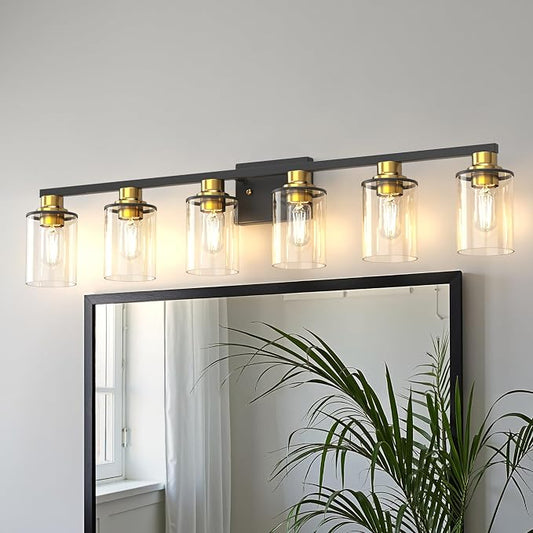 DORESshop Bathroom Light Fixtures, 6-Light Gold and Black Bathroom Lighting by DORESshop