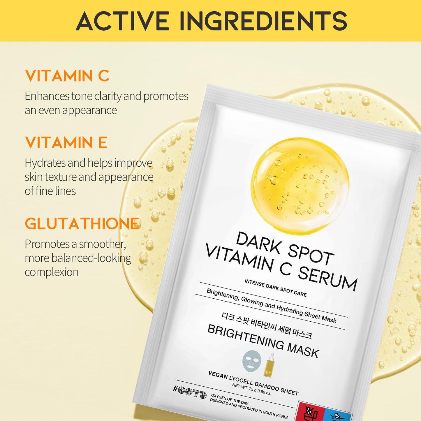 #OOTD Vitamin C Revitalizing Hydrating Sheet Mask (10pcs) - Face Mask Korean Skincare Facial Sheet Masks for Even-Looking Skin Tone & Radiance