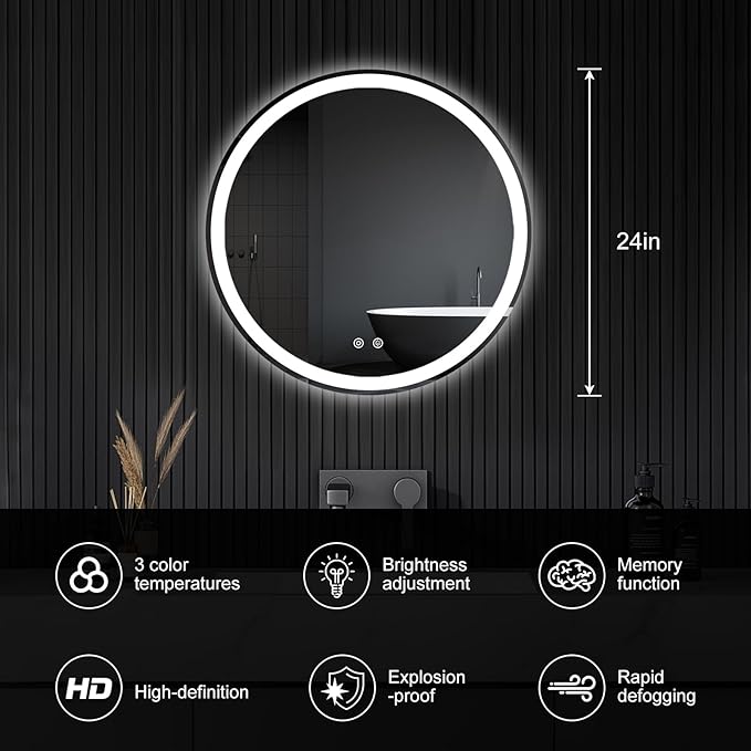 Sweetcrispy 24-Inch Round LED Bathroom Backlit Mirror - Image 2
