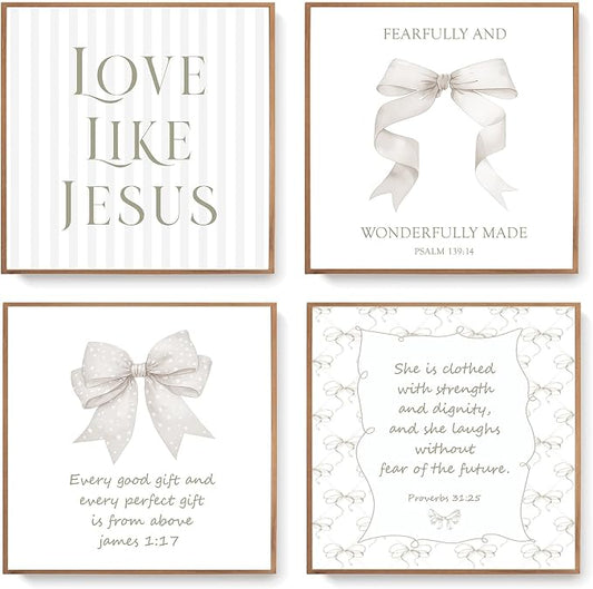 LARTSFRO Coquette Beige Bow Jesus Wall Art Decor Posters, Inspirational Bible by Unknown