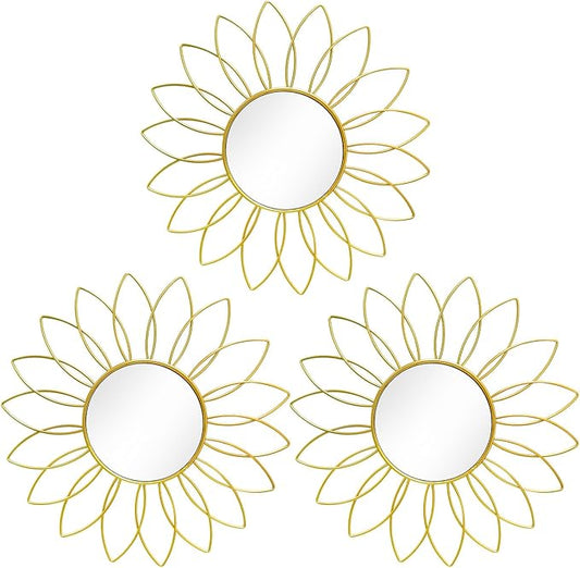 3 Pack Metal Mirrors for Wall Sunburst Wall Mirrors Home Décor Decorative by Uaussi