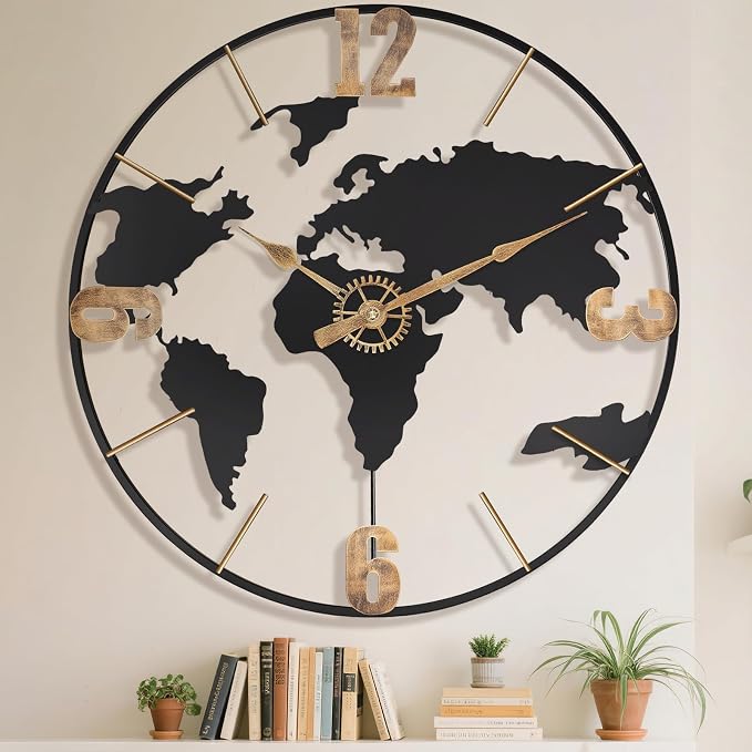 Pytha Sight 20 Inch Large Wall Clock, Modern Decorative Big World Map by Pytha+Sight