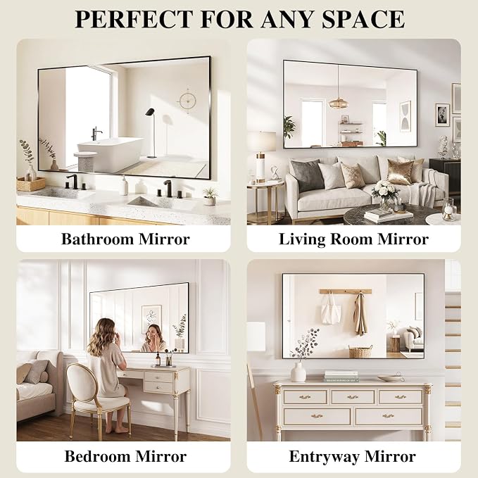 Koonmi Black Mirrors for Wall, 30x40 Inch Bathroom Mirror, Rectangular Wall - Image 7