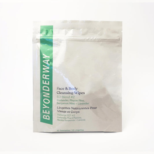 Cleansing Wipes - Essential Oils Blend of Bergamot Mint, Coriander, Lavender, Pinyon Pine with Aloe Vera – Face & Body Refresh, Skin Microbiome Balance, Dermatology Tested