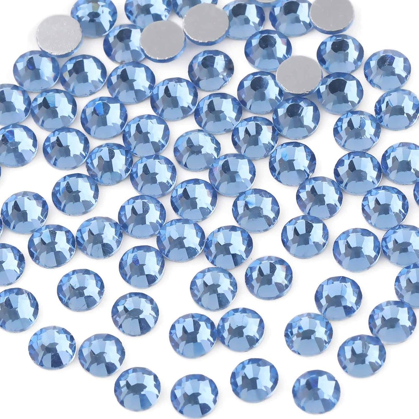 beadsland Flat Back Crystal Rhinestones Round Gems for Nail Art and Craft Glue Fix, Light Blue (2.9-3.0mm) SS12/1440pcs