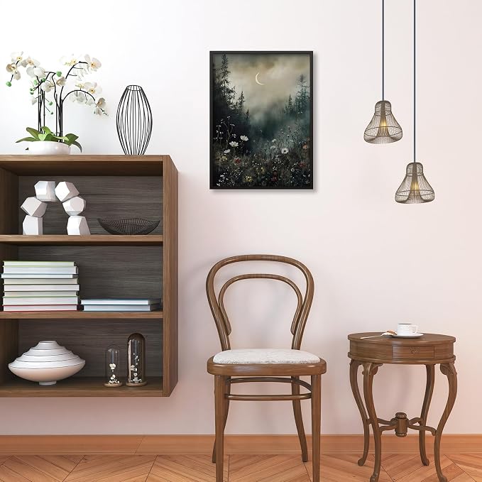 Dark Flower Field Poster Vintage Moody Academia Wall Art 08x10 inch Black - Image 6