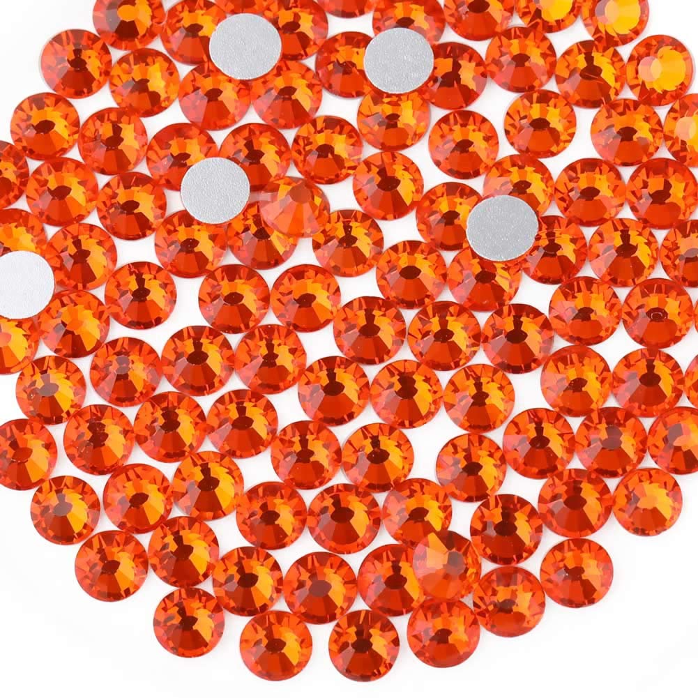 beadsland Flat Back Crystal Rhinestones Round Gems, Orange (6.4-6.6mm) SS30/288pcs