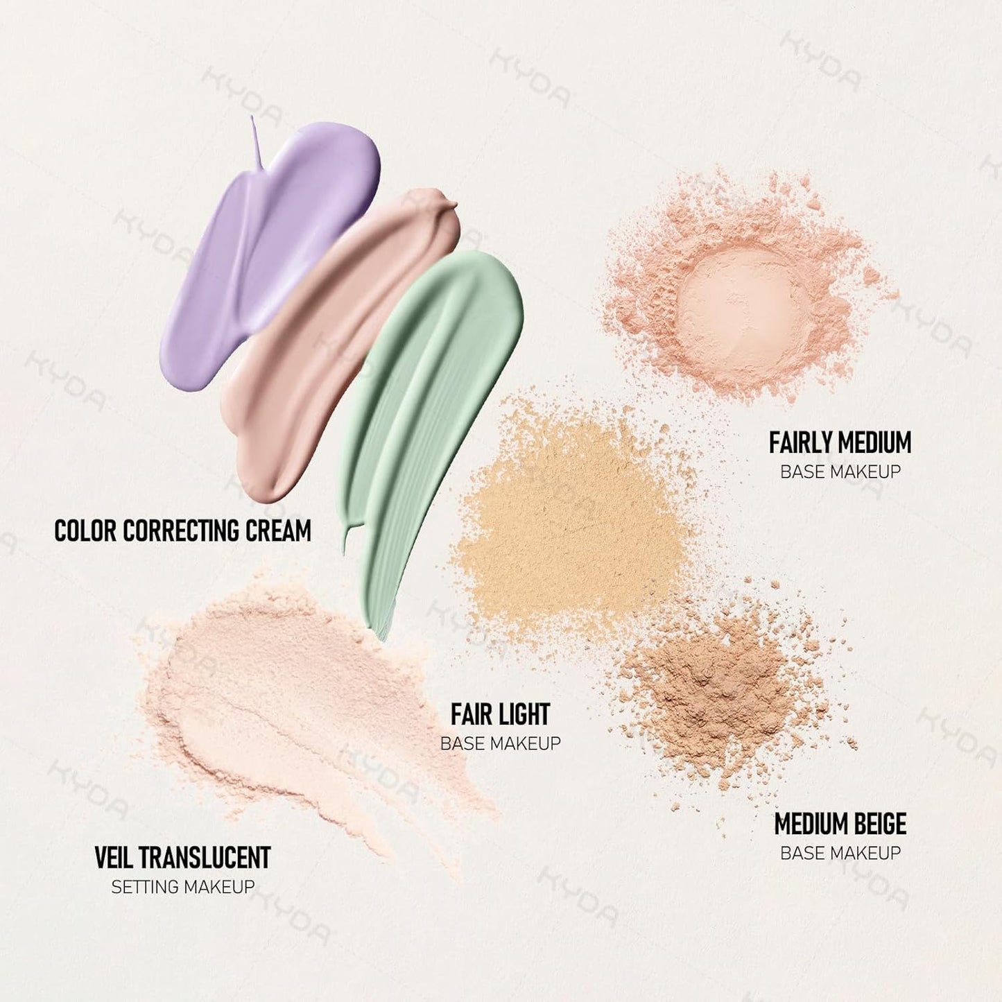 KYDA Mineral Makeup Kit, Includes SPF 50 Color Correcting Primer, SPF 35 Loose Powder Foundation + Translucent Loose Setting Powder, Foundation Brush, Makeup Starter Set, Travel Size - Fairly Medium