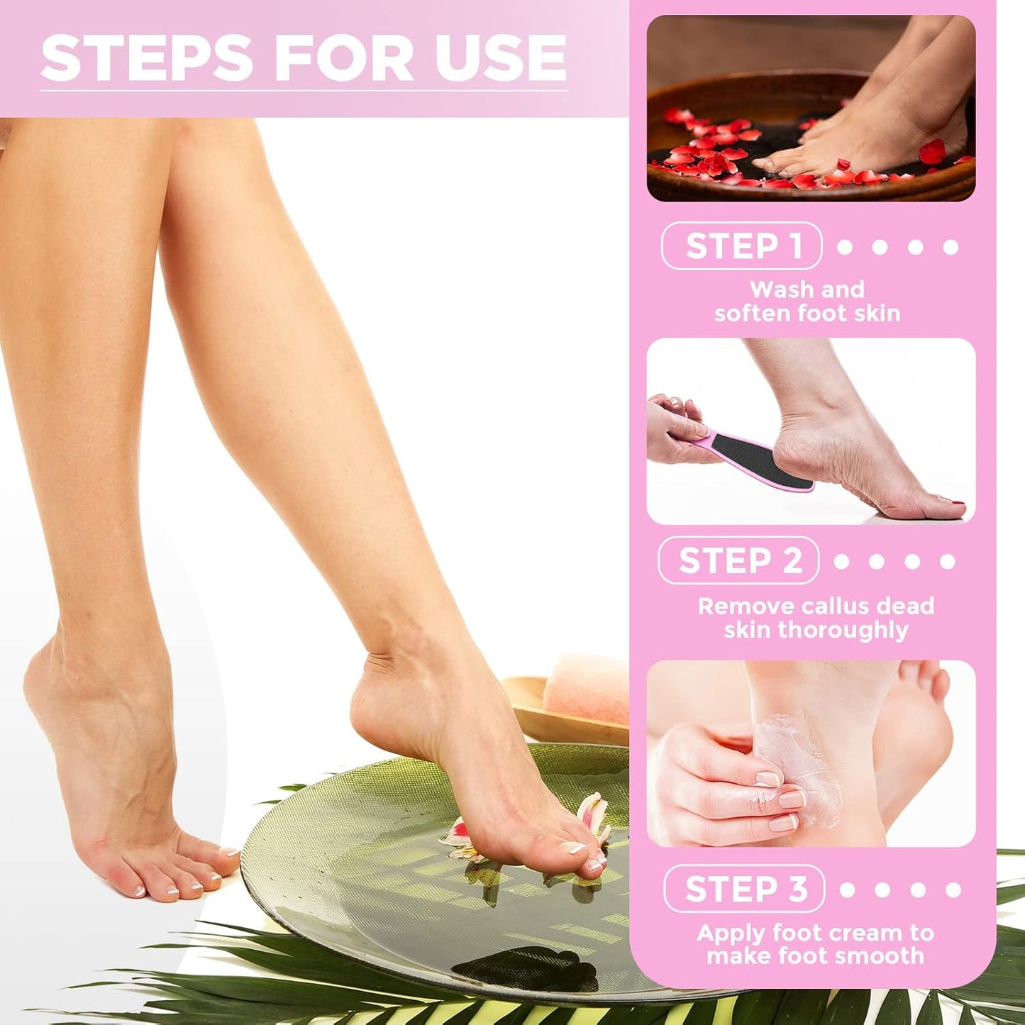 100 Pcs Pedicure Foot File Double Sided Callus Remover Sandpaper Foot Heel Rasp Tool for Dead Skin Foot Sander Foot Scraper Scrubber with Plastic Handle for Feet Spa (Pink)