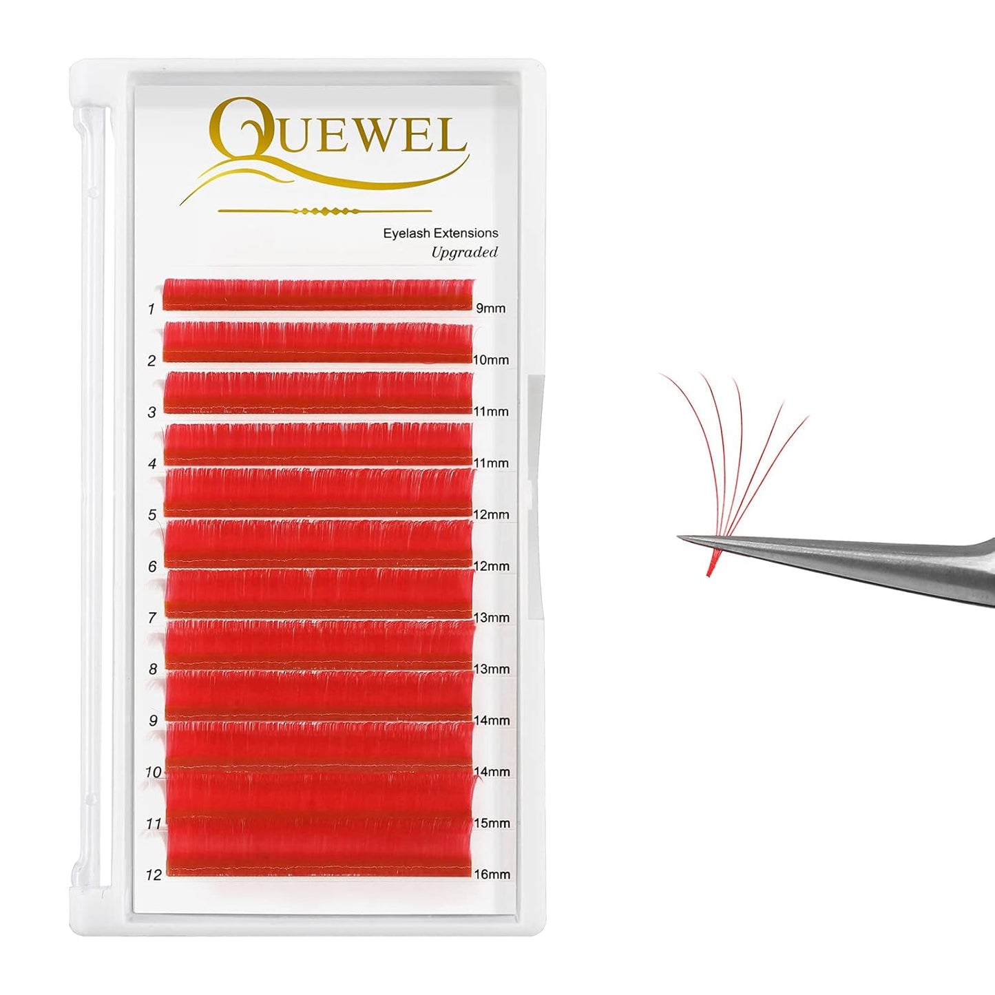 QUEWEL Easy Fan Volume Lashes .07 D Curl Red Extensions 9-16mm Mixed Tray Color Self Fanning 2D-10D Eyelash Extensions (Red 0.07 D 9-16mm)