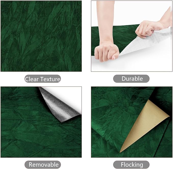 YENHOME 17.7"X590" Emerald Green Wallpaper Vintage Green Peel and Stick - Image 7