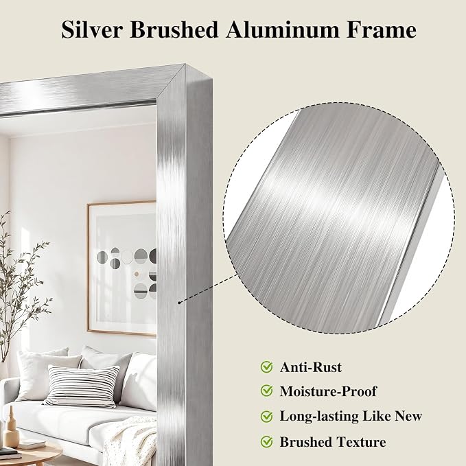 Koonmi Silver Rectangle Wall Mirror, 30x40 Inch Bathroom Mirror, Aluminum Frame - Image 4