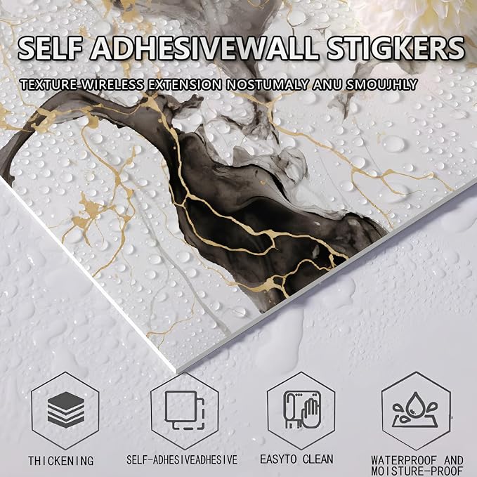 10pcs Peel and Stick Tile Shower Waterproof Marble Tiles Wall Panels, - Image 5