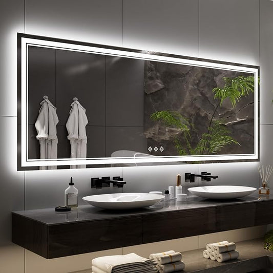 Bathroom Mirror with Lights, 96x36 Inch Gradient Front and Backlit Big Lighted by VanPokins-GlobalHighEndLEDBathroomMirrorBrand