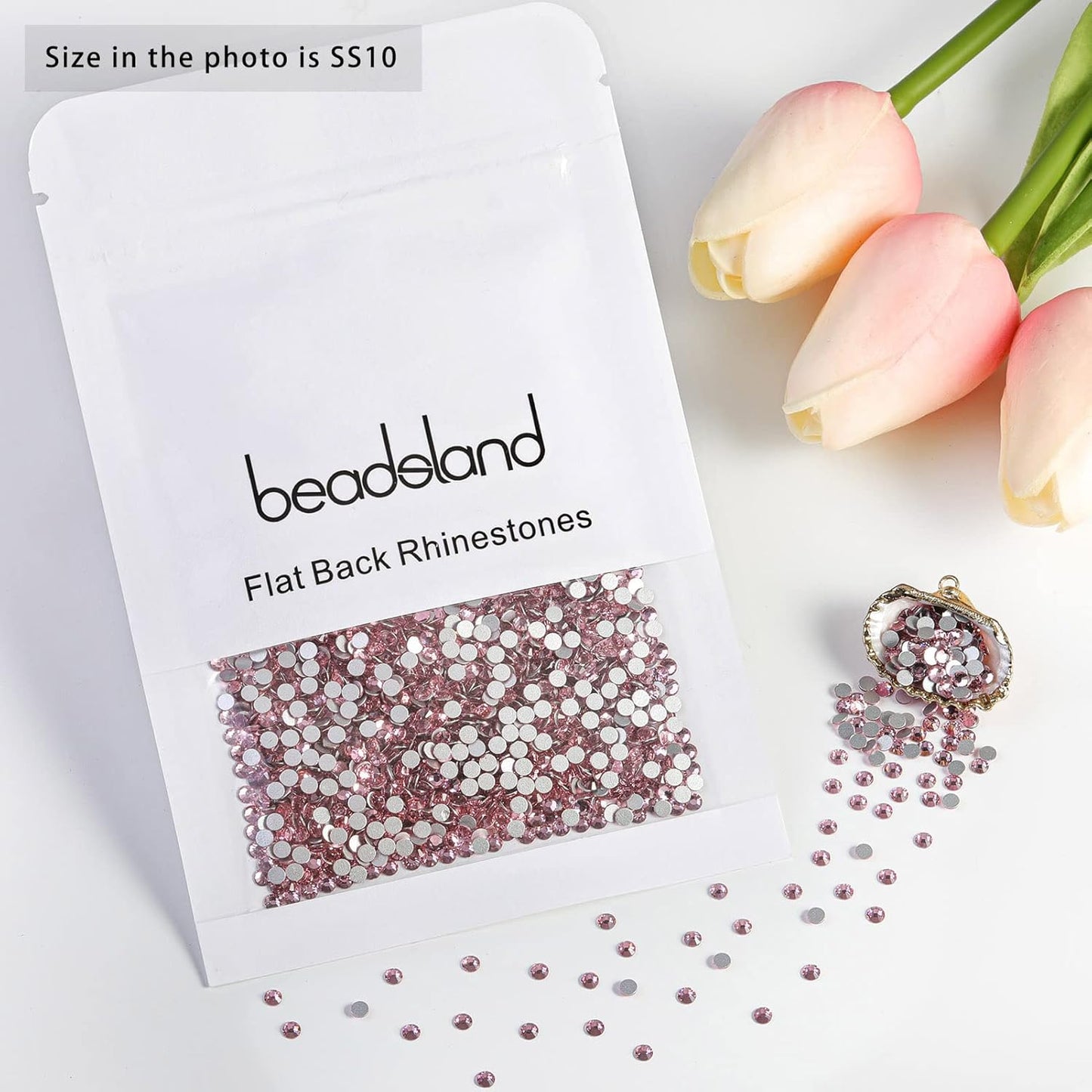 beadsland Flat Back Crystal Rhinestones Round Gems, Light Pink (2.7-2.8mm) SS10/1440pcs