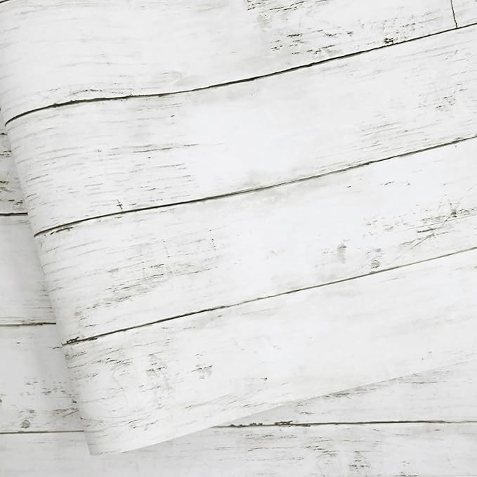 Abyssaly Peel and Stick Wallpaper 17.7" X 118" White Gray Wood Shiplap Contact by Abyssaly