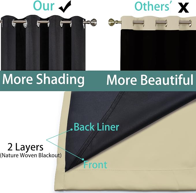 Yakamok 100% Blackout Lined Panels, Thermal Insulated Blackout Curtains - Image 5