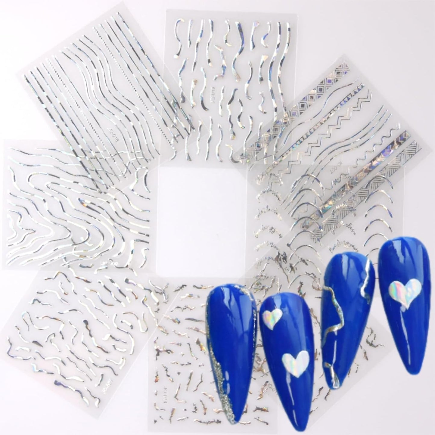 30 Sheets Silver Nail Art Stickers 3D Self-Adhesive Line Nail Decals for Acrylic Nails Lace Leaf Flower Nail Supplies for Nail Art Glitter DIY Design Nail Stickers for Women