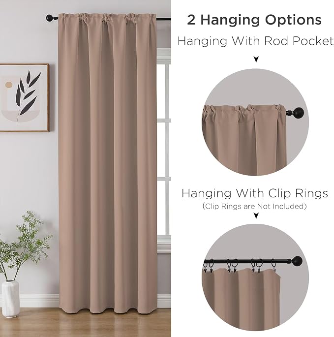 CUCRAF Khaki Blackout Curtains 45 inch Length 2 Panels Set, Rod Pocket Room - Image 3