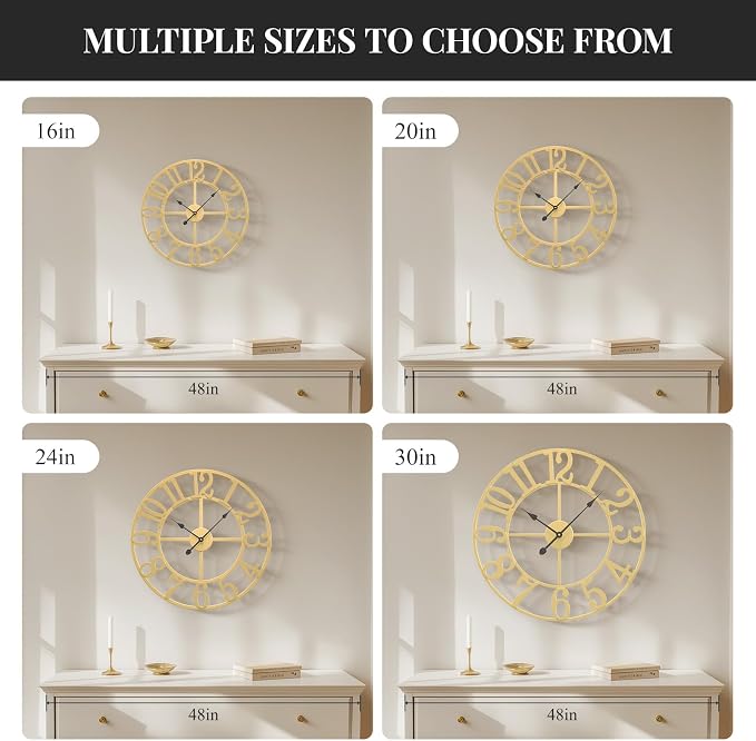 Large Wall Clock Gold Clocks for Living Room, 24 Inch Decorative Wall Clocks - Image 8